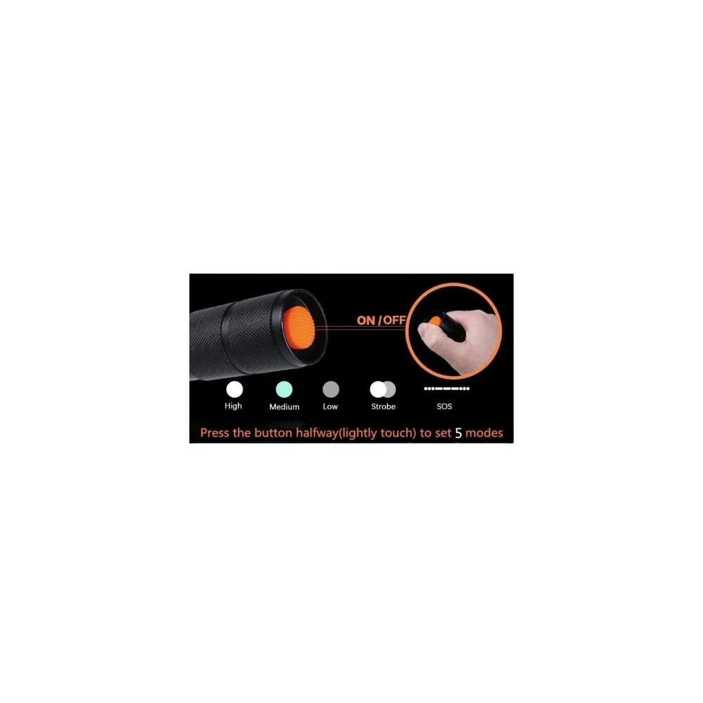Tactile Flashlight 800 Lumen, Zoom 1x-2000x, Shock Proof,‎ 5 Modes, Strobe, SOS